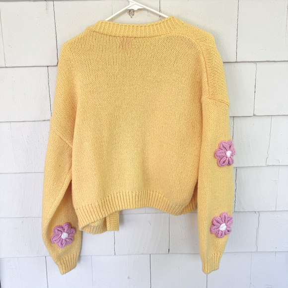 Mure+Grand Flowers Follow the Sun Puff Cardigan Sweater Yellow Pink size S/M - Picture 7 of 7